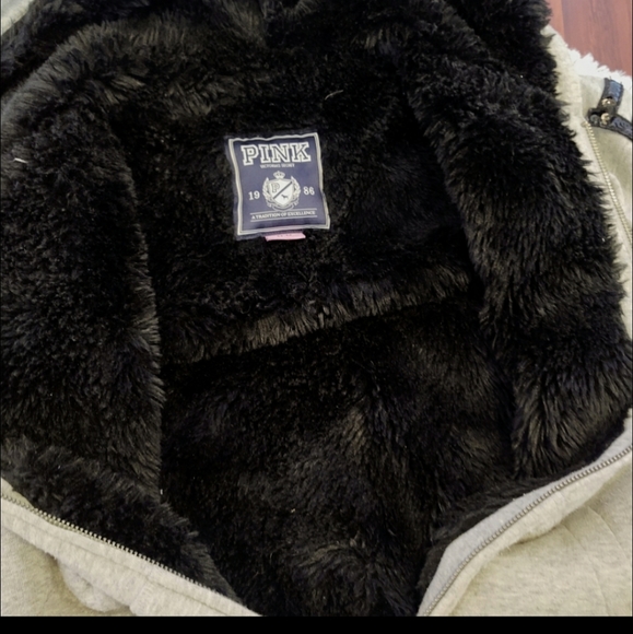 PINK fur lined black sequenced hoodie - Picture 2 of 2